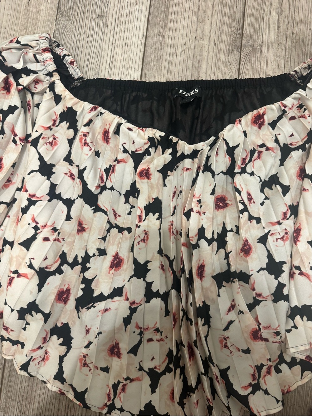 Express Black Floral Off-Shoulder Top with Cream and Blush Blooms